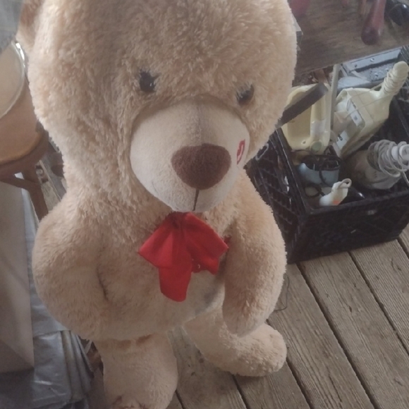 3 Feet Tall Adorable Tan Teddy Bear with Red Bow - Picture 1 of 4